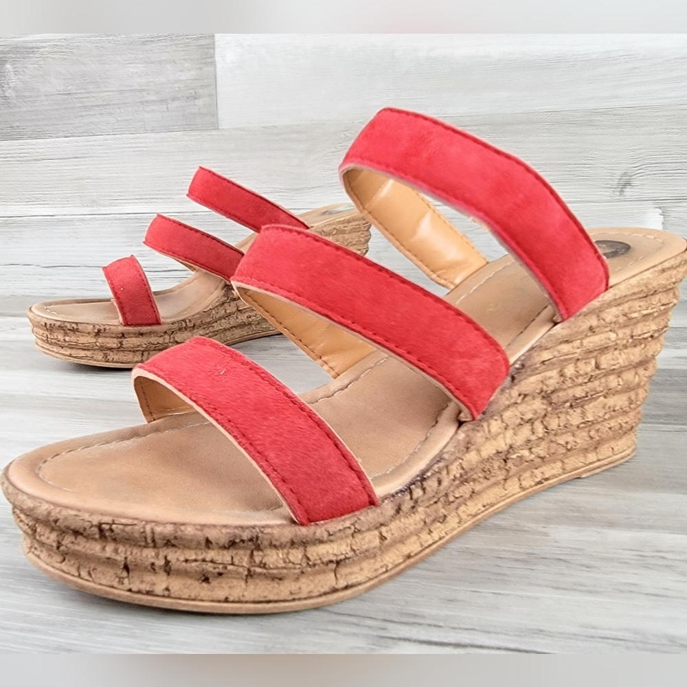 Mariella Red Suede Cork Wedge Sandals Women's Size 8 - Picture 15 of 16